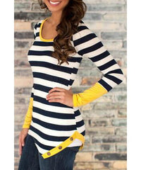 Long Sleeve Color Block Striped Women's T-Shirt