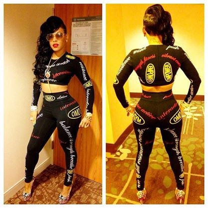 Black Letters Print High-waisted Pant Set