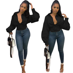 ***New Arrivals***Fashion Slim Temperament Solid  Color Lantern Sleeve Shirt