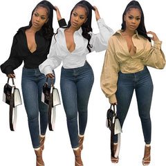***New Arrivals***Fashion Slim Temperament Solid  Color Lantern Sleeve Shirt
