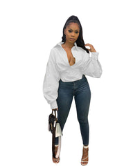 ***New Arrivals***Fashion Slim Temperament Solid  Color Lantern Sleeve Shirt