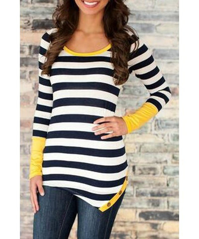 Long Sleeve Color Block Striped Women's T-Shirt