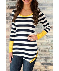 Long Sleeve Color Block Striped Women's T-Shirt