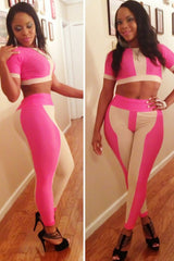 Pink White Stylish Bandage Bodycon Pant Set