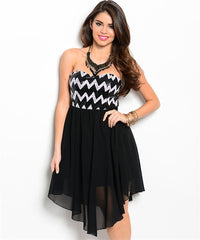BLACK WHITE EVENING DRESS