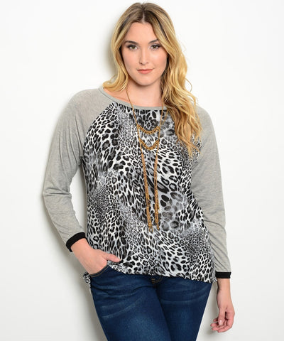 GREY CHEETAH PRINT PLUS SIZE TOP