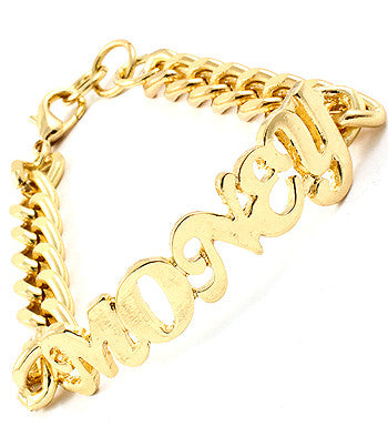 BRACELET / LINK / METAL CASTING / PHRASES / MONEY / CURB CHAIN / LOBSTER CLASP