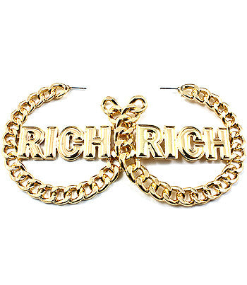 EARRING / HOOP / PHRASES / RICH / METAL CASTING / CURB CHAIN