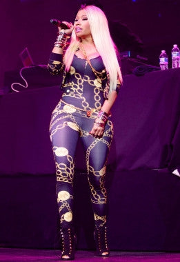 Three-quater Sleeve Gold Chains Printed Jumpsuit