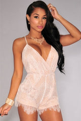 White Nude Illusion Lace Crisscross Back Romper
