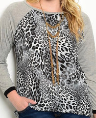 GREY CHEETAH PRINT PLUS SIZE TOP