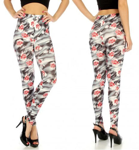 Multi flower cotton blend leggings